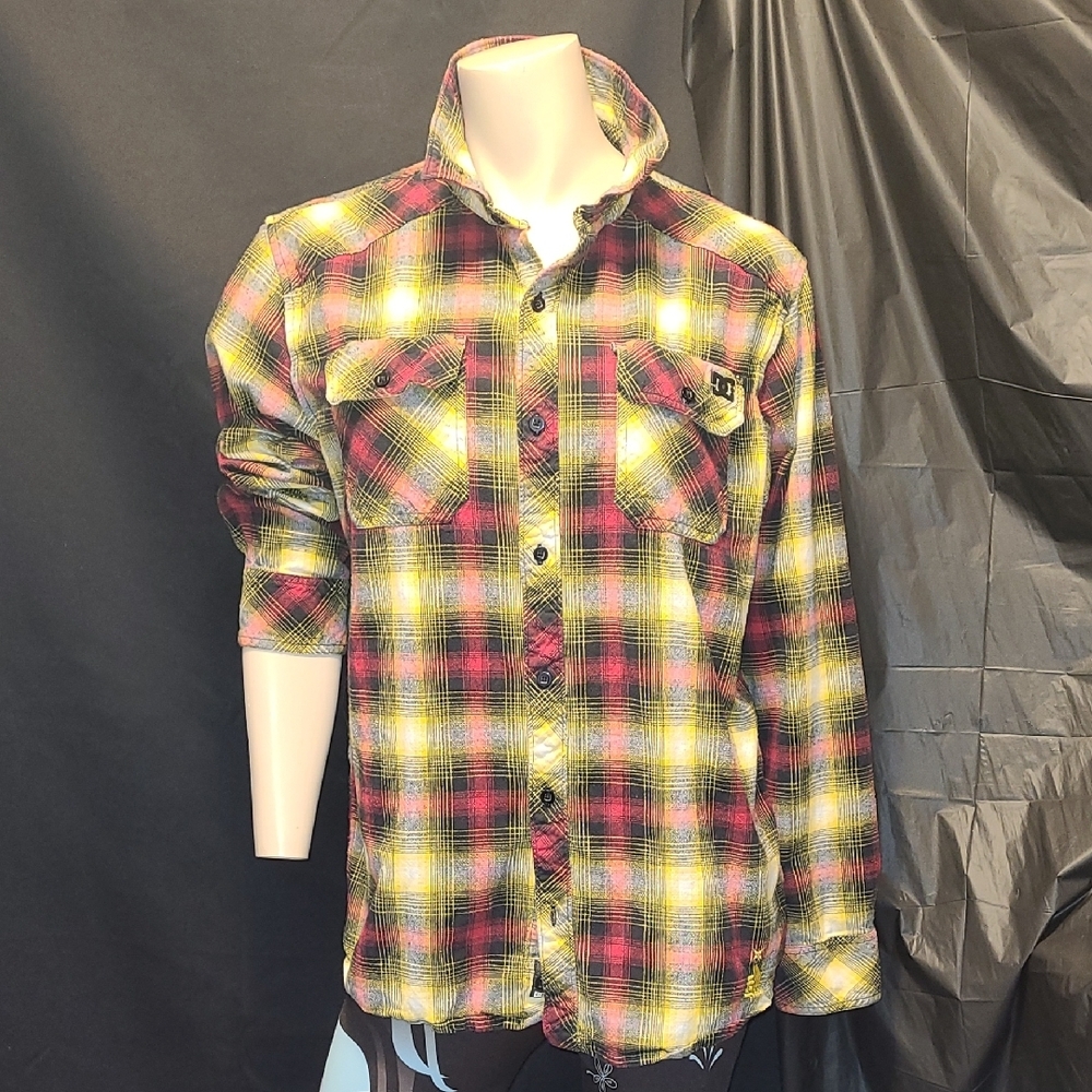 DC Men's Casual Plaid Shirt - Red, Yellow, Black SIZE LARGE